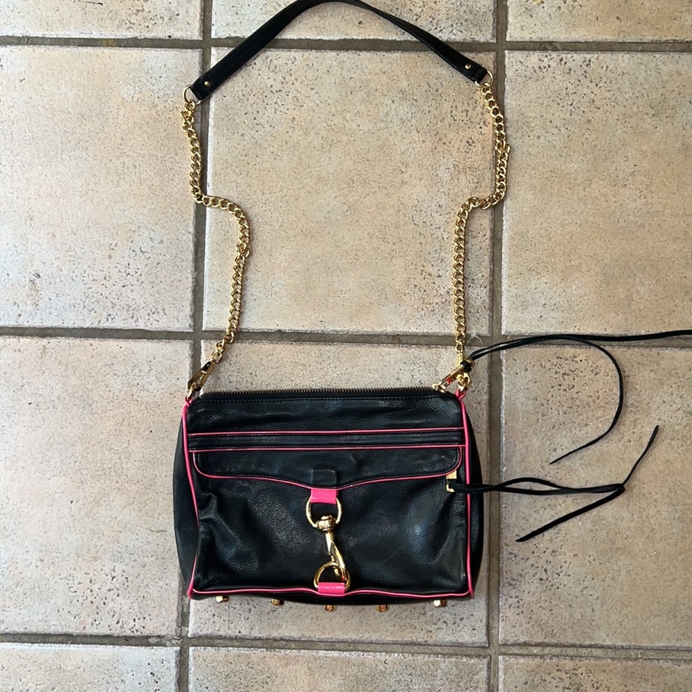 Rebecca Minkoff Black Leather/Pink MAC Crossbody/Clutch - Picture 4 of 9